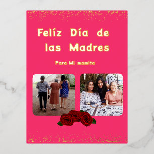 Favourite Roses Photo Message   Spanish Mothers Da Foil Holiday Postcard