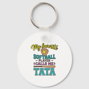 Favourite Softball Player Calls Me TATA Shirt Desi Keychain
