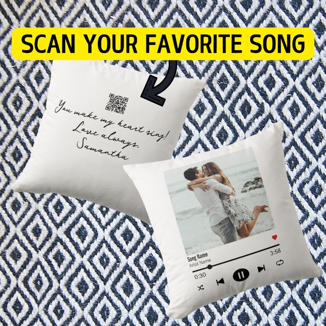 Favourite Song Music Playlist Photo with Qr code Throw Pillow (Creator Uploaded)