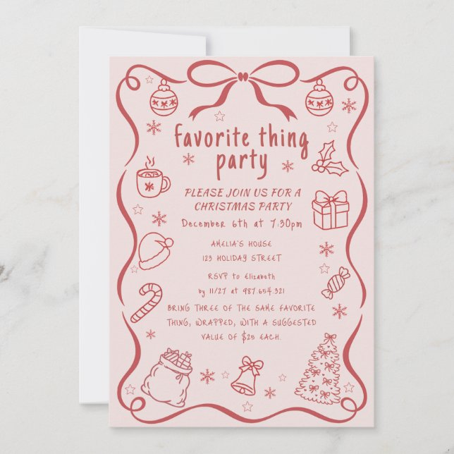 Favourite Things Christmas Party Hand Draw Invitation (Front)