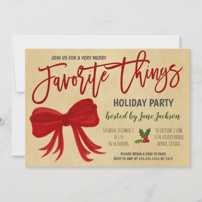 Favourite Things Holiday Party Invitation (Front)