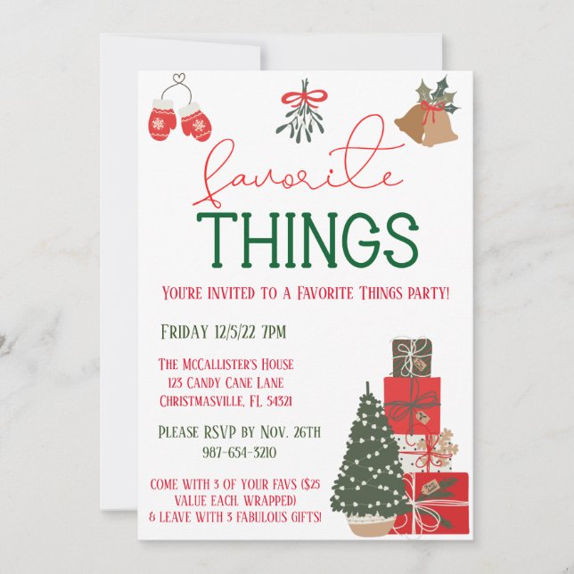 Favourite Things Holiday Party Modern Invitation (Front)