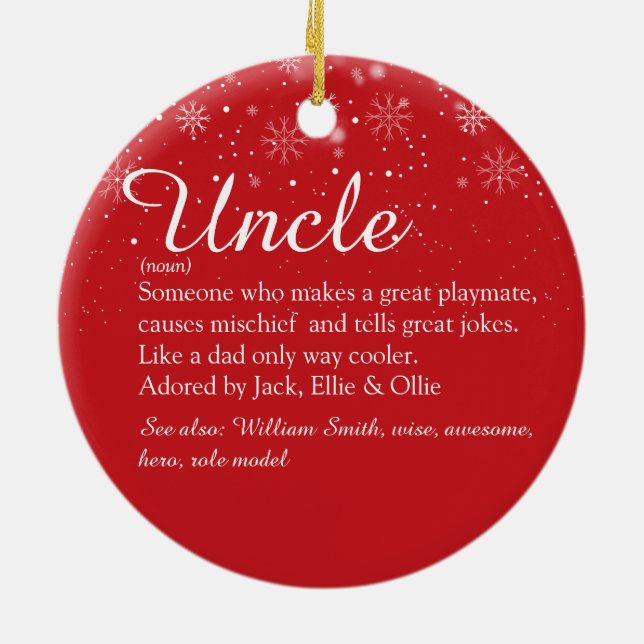 Favourite Uncle Definition Photo Snowflakes Script Ceramic Ornament (Back)