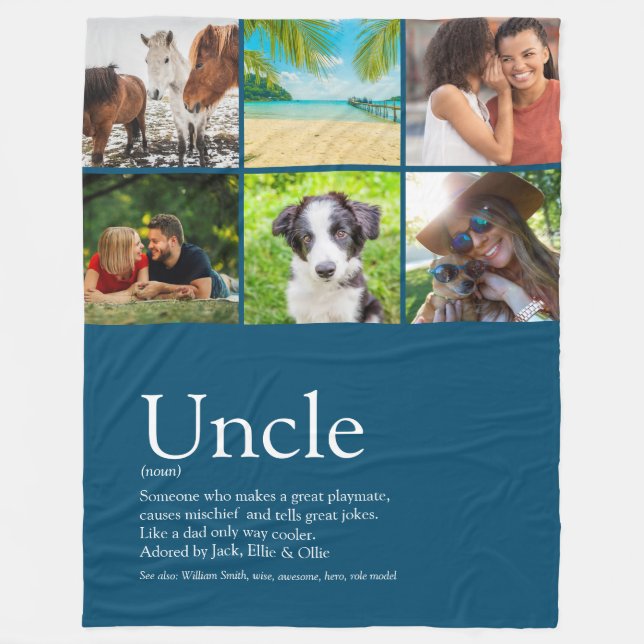 Favourite Uncle Funcle Blue Photo Collage Fleece Blanket (Front)