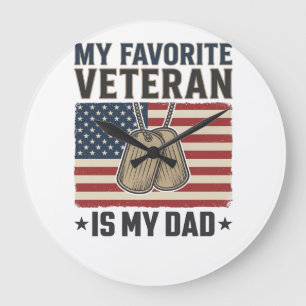 Favourite Veteran Dad Patriotic Dog Tags Design_1 Large Clock