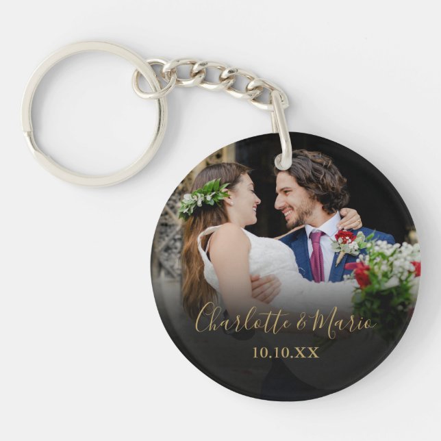 Favourite Wedding Photo Elegant Script Keychain (Front)