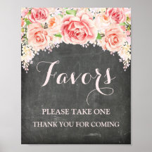 Favours Baby Shower Sign Pink Watercolor Chalkboar
