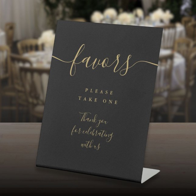Favours Black And Gold Modern Script Table Pedestal Sign (Favors Black And Gold Modern Script Table Pedestal Sign)