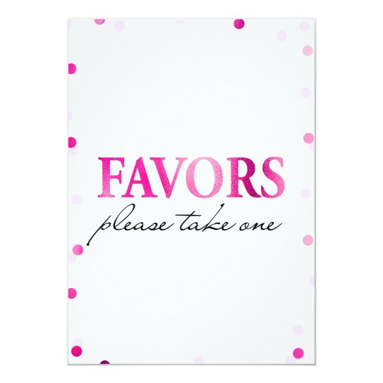 Favours Bridal Shower Sign | Pink Magenta Confetti Card
