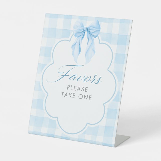 Favours Dusty Blue Bow Baby Shower Table Sign (Front)