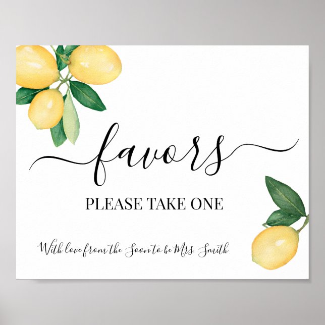Favours Party Sign Lemons Bridal Wedding Reception (Front)