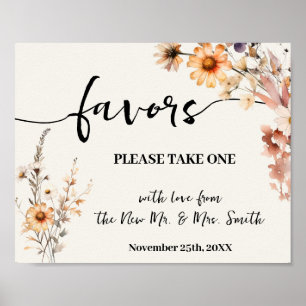 Favours Party Wedding Bridal Shower Fall Wildflowe Poster