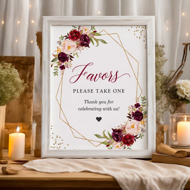 Favours Please Take One Burgundy Floral Geometric Poster (Creator Uploaded)