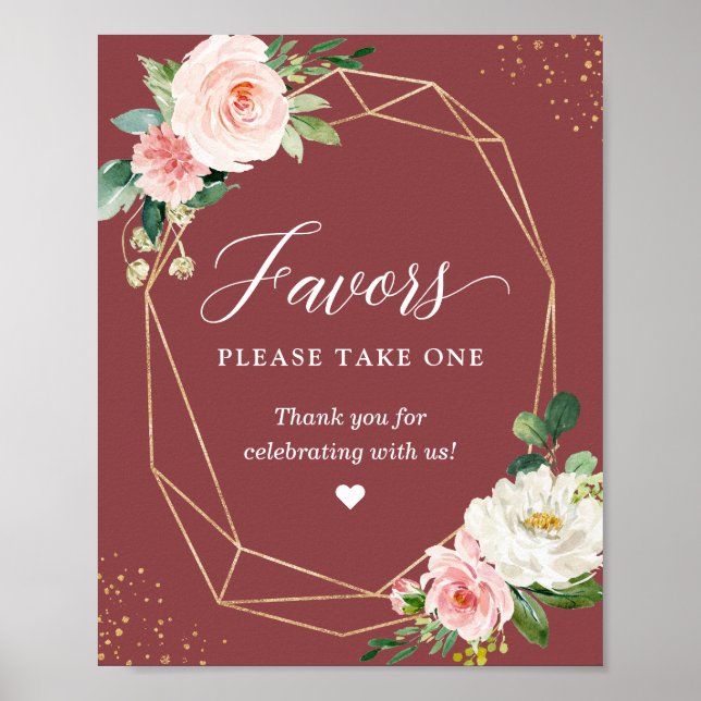 Favours Please Take One Cinnamon Rose Blush Floral Poster (Front)