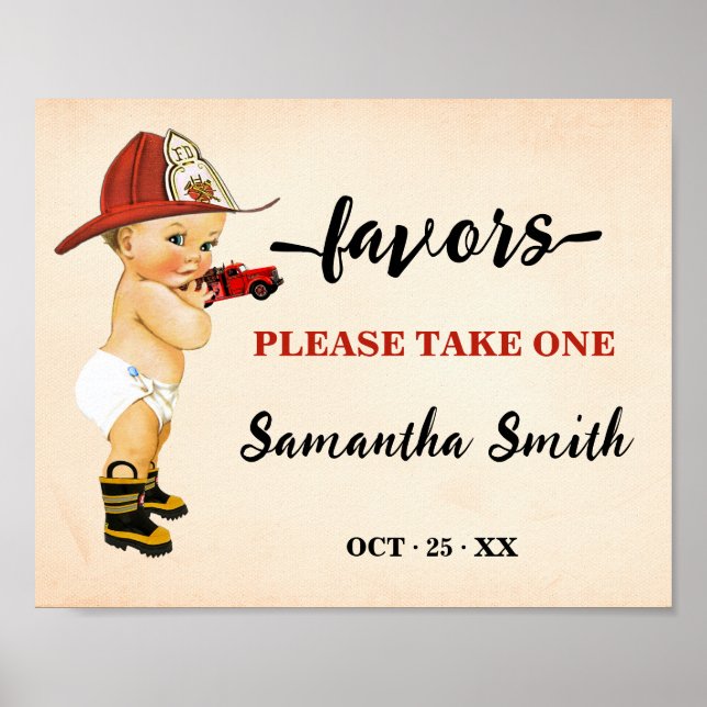 Favours Please take one Firefighter Baby Shower Poster (Front)