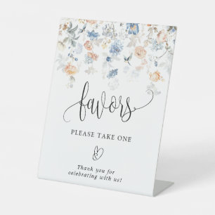 Favours Please Take One Floral Peach Blush Blue  Pedestal Sign