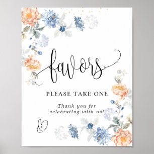 Favours Please Take One Floral Peach Blush Blue  Poster
