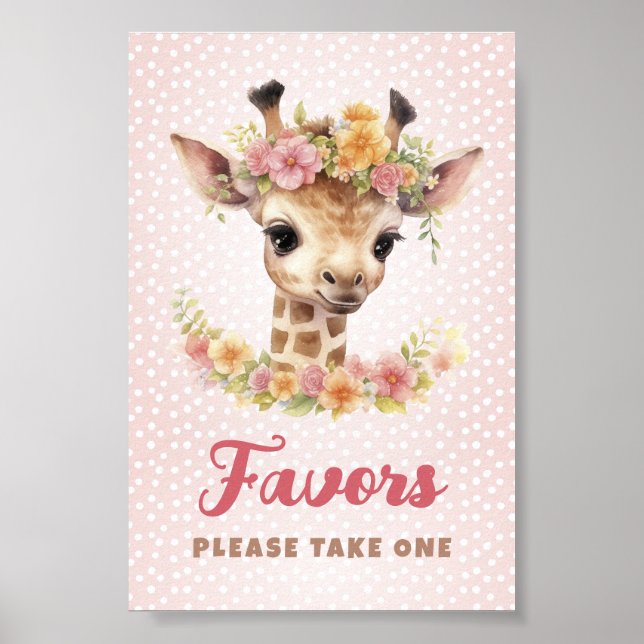 Favours Please Take One Giraffe Baby Girl Shower Poster (Front)
