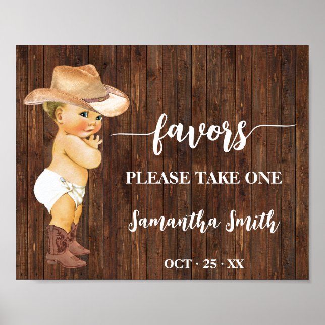 Favours Please take one Little Cowboy Baby Shower Poster (Front)