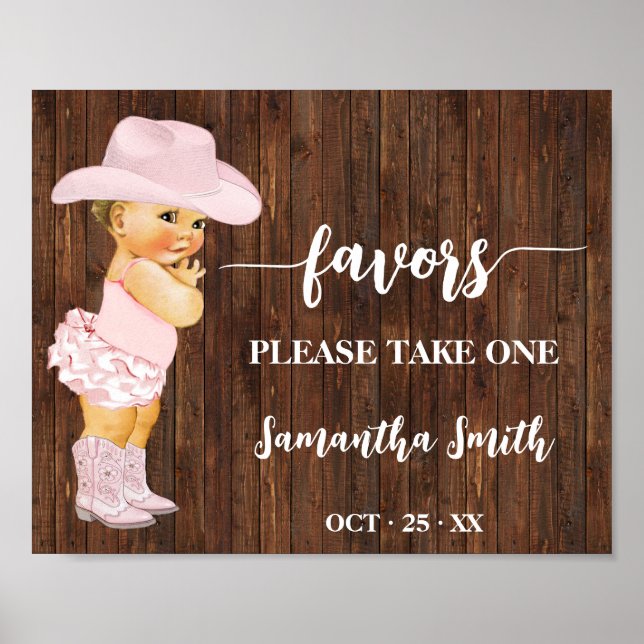 Favours Please take one Little Cowgirl Baby Shower Poster (Front)
