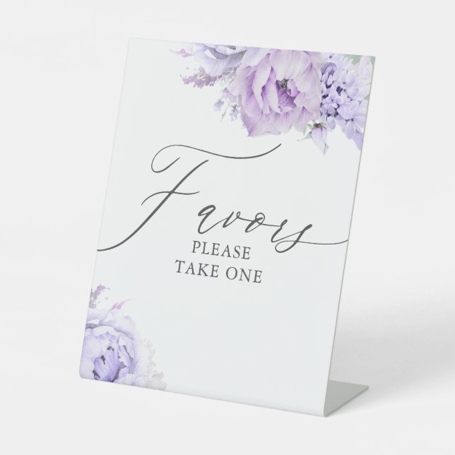 Favours Please Take One - Purple Floral Elegant Pedestal Sign (Front)