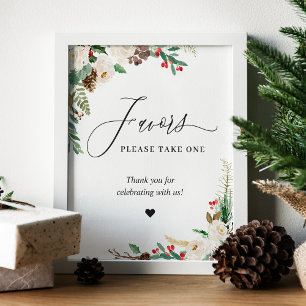 Favours Please Take One Rustic Winter Ivory Floral Poster