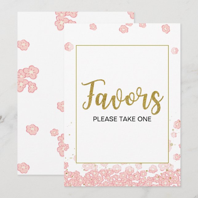 Favours Sign | Pink and Gold Bridal Shower Invitation (Front/Back)