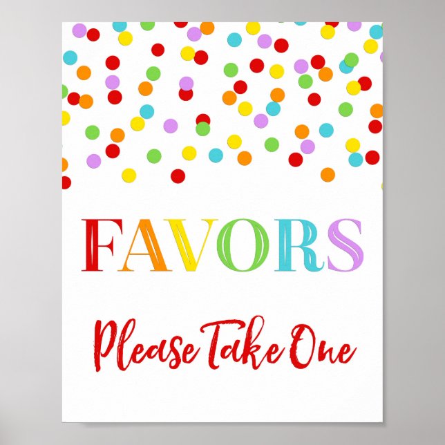 Favours Sign Rainbow Confetti Baby Shower (Front)