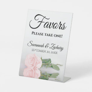 Favours Take One Elegant Blush Pink Rose Wedding Pedestal Sign