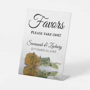 Favours Take One Elegant Gold Ochre Rose Wedding Pedestal Sign
