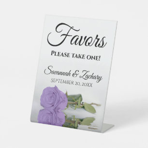 Favours Take One Elegant Lavender Rose Wedding Pedestal Sign