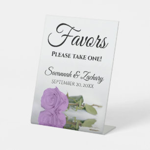 Favours Take One Elegant Lilac Purple Rose Wedding Pedestal Sign