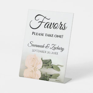 Favours Take One Elegant Pale Peach Rose Wedding Pedestal Sign