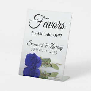 Favours Take One Elegant Royal Blue Rose Wedding Pedestal Sign