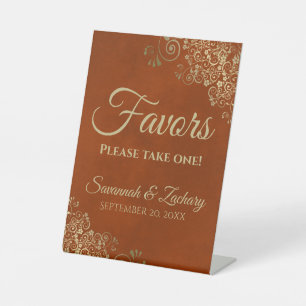 Favours Take One Elegant Rust Orange & Gold Weddin Pedestal Sign