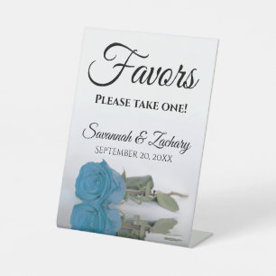 Favours Take One Elegant Turquoise Rose Wedding Pedestal Sign