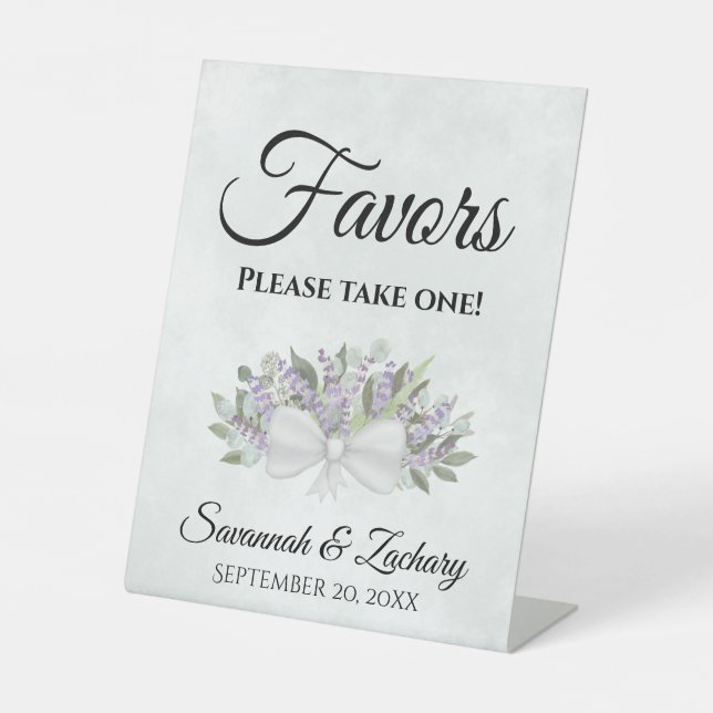 Favours Take One Eucalyptus & Lavender Wedding Pedestal Sign (Front)