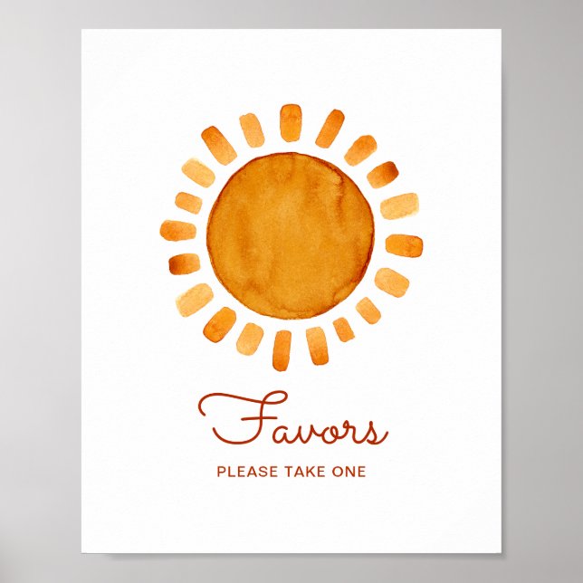 Favours Watercolor Boho Sunshine Baby Shower   Poster (Front)