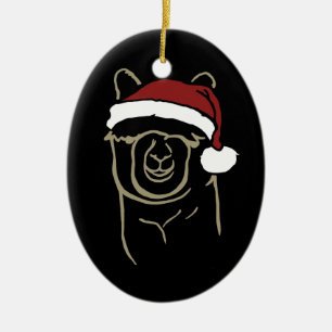 Fawn Alpaca with Santa Hat Ceramic Ornament
