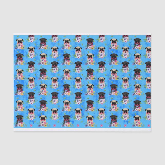 Fawn and Black Pugs In Spring Flowers Tissue Paper (Front)