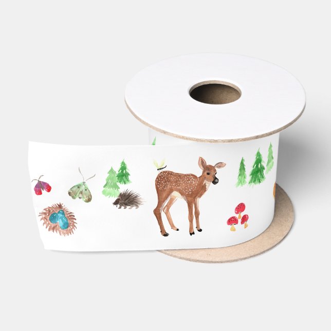 Fawn and forest friends Have a blessed Christmas Satin Ribbon (Spool)