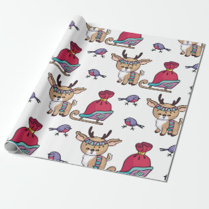 Fawn and Its Little Sleigh Wrapping Paper 