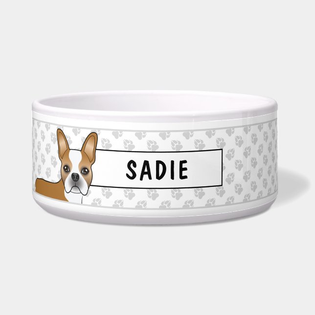 Fawn And White Boston Terrier Cartoon Dog & Name (Front)