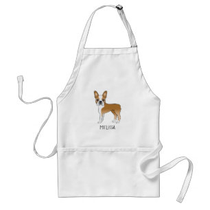 Fawn And White Boston Terrier Cartoon Dog & Name Standard Apron
