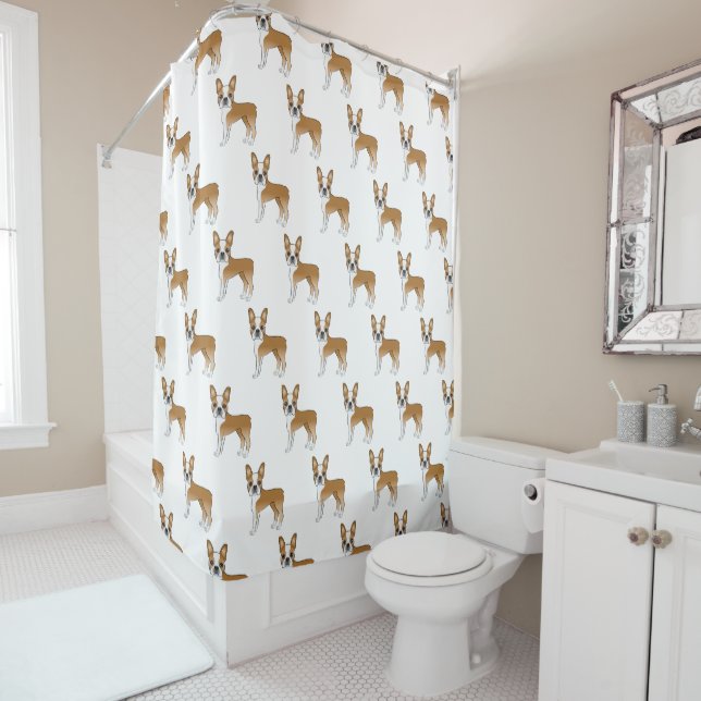 Fawn And White Boston Terrier Cartoon Dog Pattern (In Situ)