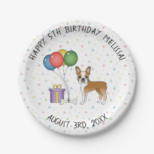 Fawn And White Boston Terrier Cute Dog - Birthday Paper Plate