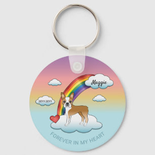 Fawn And White Boston Terrier Rainbow Memorial Keychain