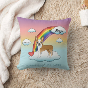 Fawn And White Boston Terrier Rainbow Memorial Throw Pillow