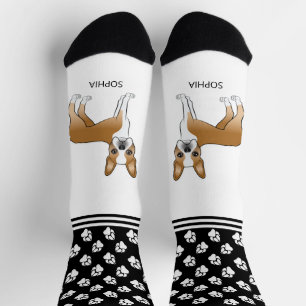 Fawn And White Boston Terrier With Name And Paws Socks
