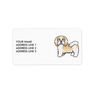 Fawn And White Havanese Cartoon Dog & Custom Text Label